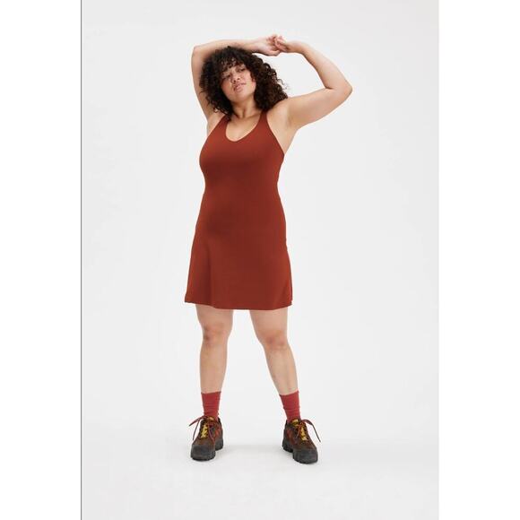 Girlfriend Collective NWT Mahogany Lola V-Neck Dress Brown/Red Size XXS - Picture 1 of 11